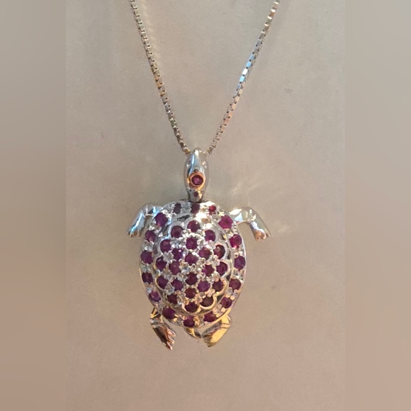 chapal zenray Jewelry - CHAPAL ZENRAY NATURAL RUBY, STERLING 925 TURTLE PENDANT/PIN W/CHAIN 18 IN 11 GR